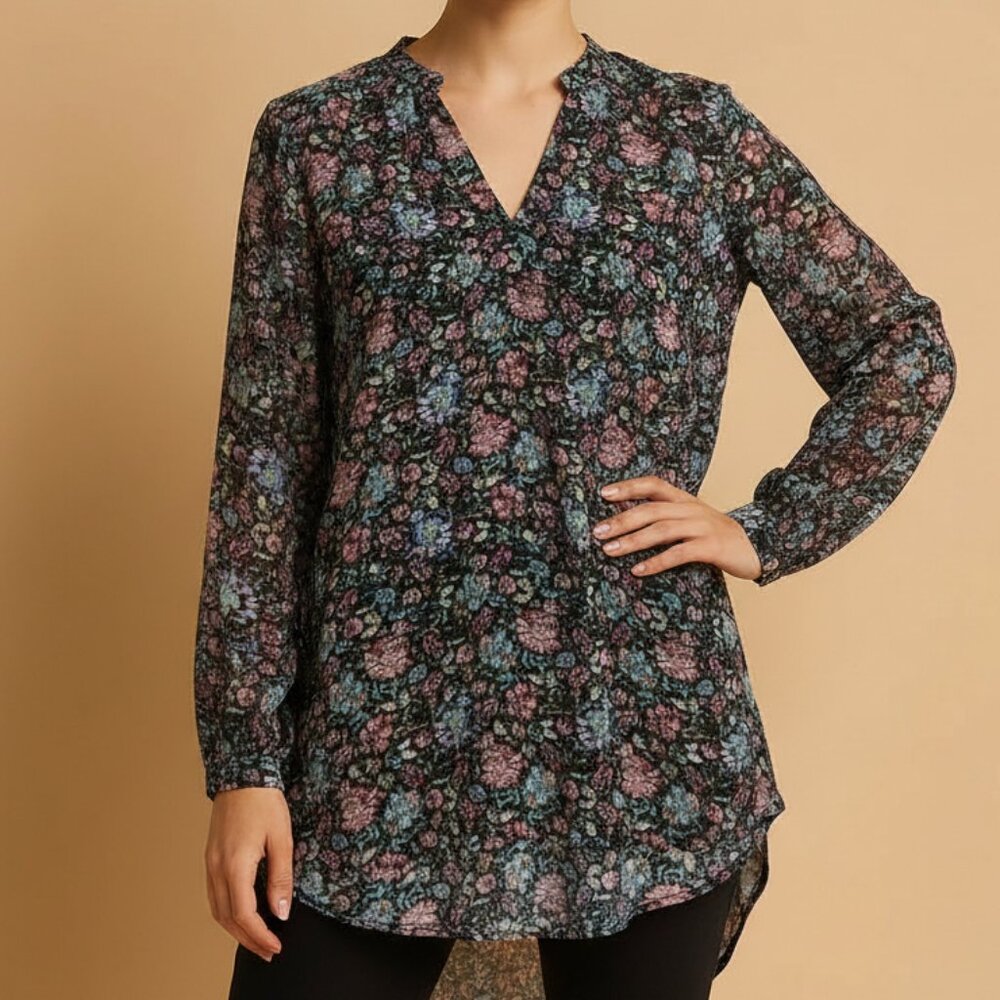⭐Like New Floral Print Flowing Tunic Blouse